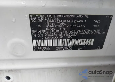 2020 Toyota Rav4 Hybrid Limited from USA, damaged, VIN 2T3DWRFV8LW062477